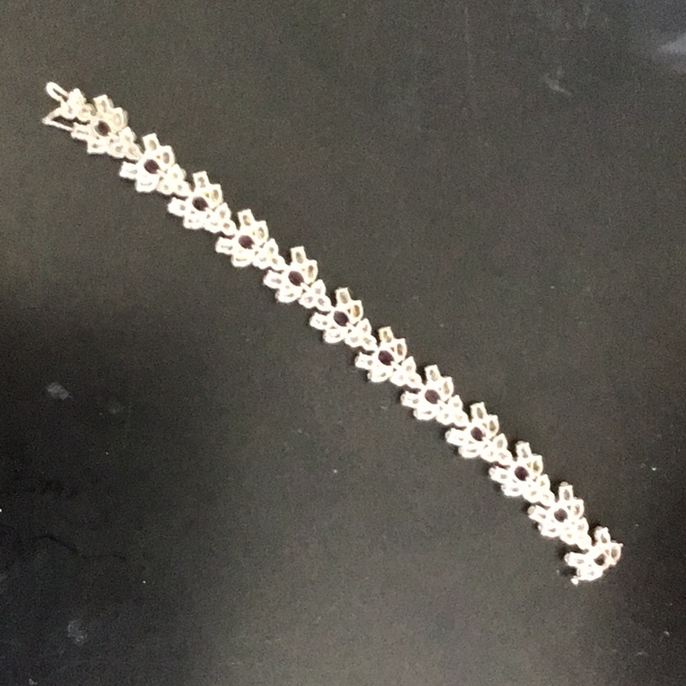 Amethyst, CZ and Silver Bracelet - Picture 3 of 5